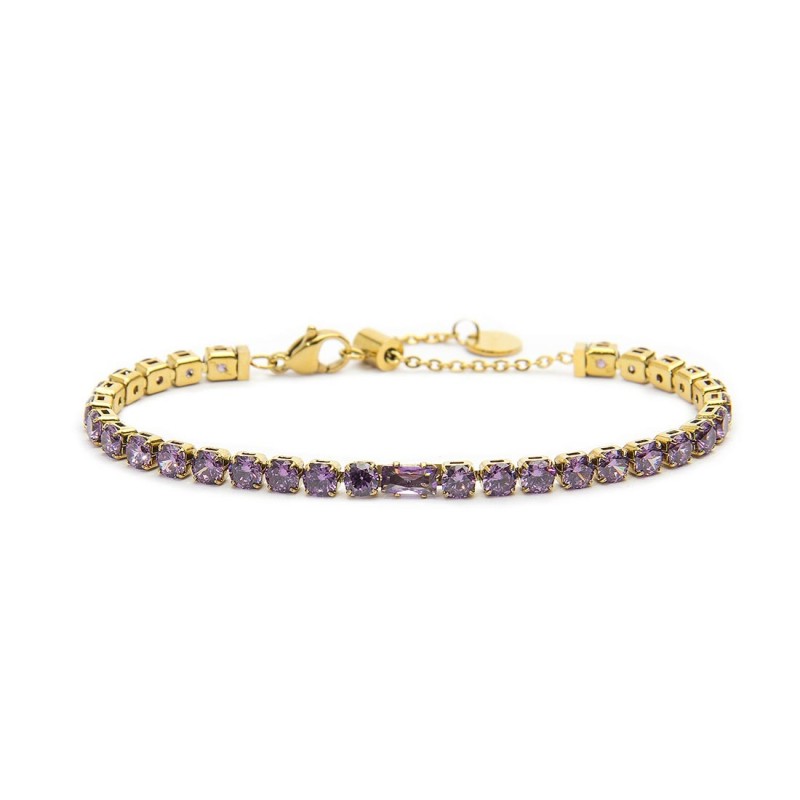 Bracciale oro tennis viola 4mm con zircone centrale - Gioielleria Fondente
