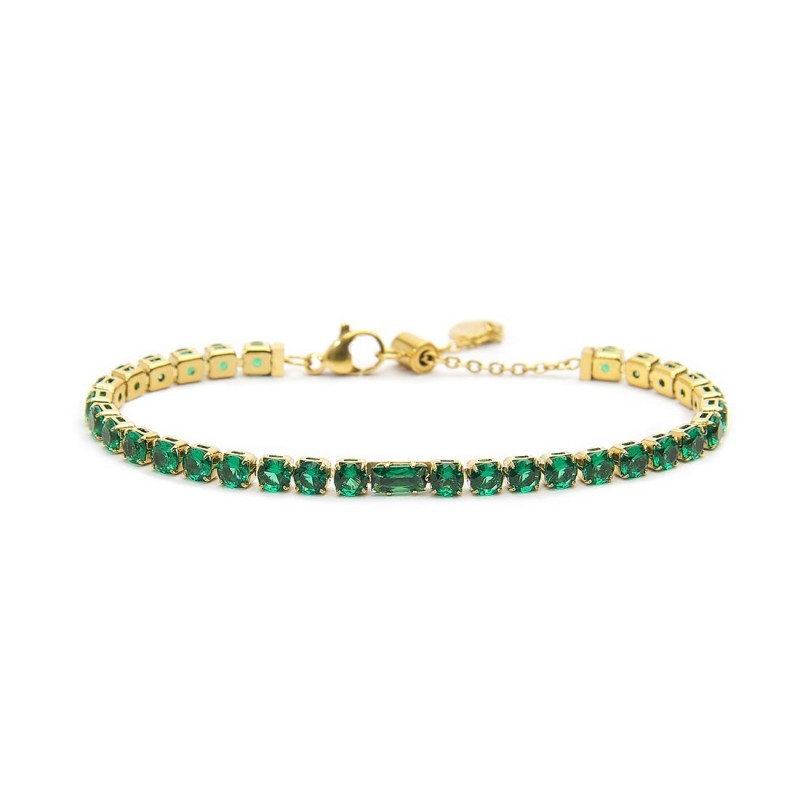 Bracciale oro tennis verde 4mm con zircone centrale - Gioielleria Fondente
