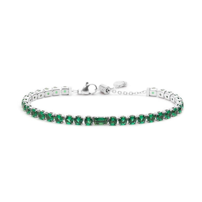 Bracciale tennis verde 4mm con zircone centrale - Gioielleria Fondente