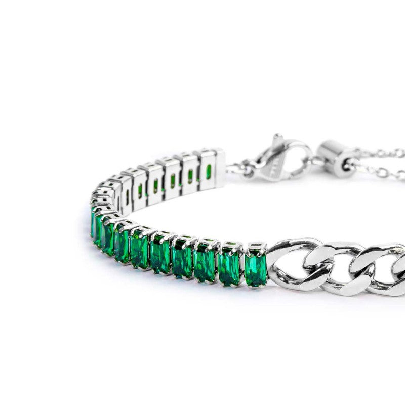 Bracciale tennis cristalli baguette con catena grumetta centrale - Gioielleria Fondente