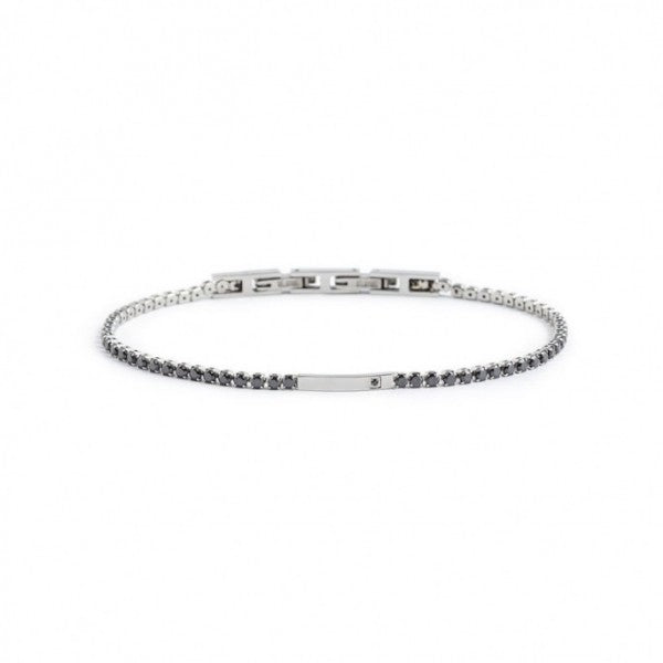 1BR0067-N BRACCIALE TENNIS CRISTALLI NERI 2MM E PLACCA CON CRISTALLO NERO 