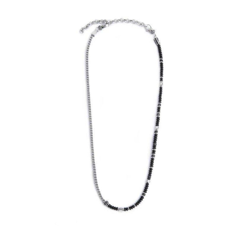 Collana catena fish bone con dischetti di onice nera e pietra lavica