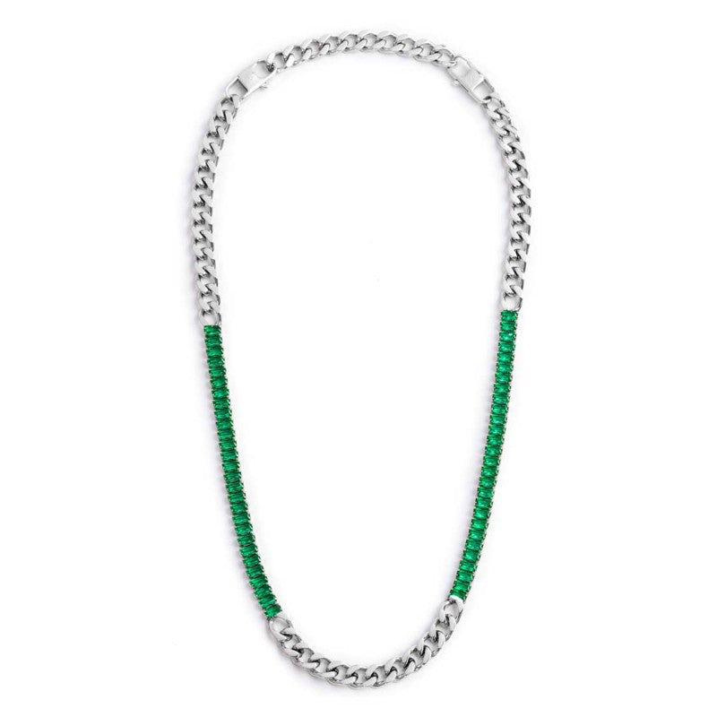 Collana catena grumetta con tennis cristalli baguette - Gioielleria Fondente