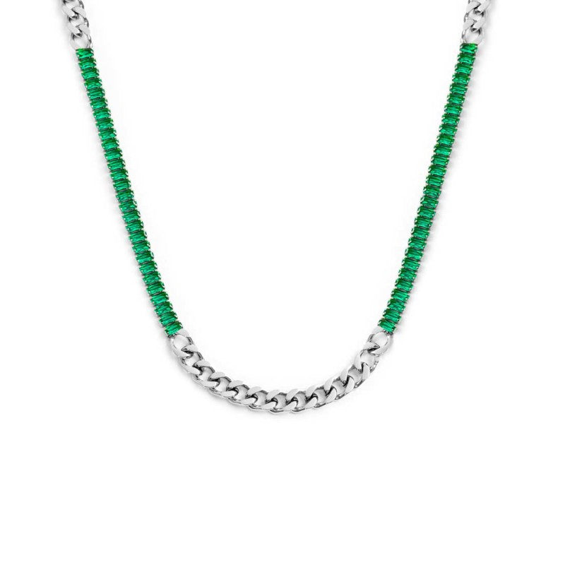 Collana catena grumetta con tennis cristalli baguette - Gioielleria Fondente