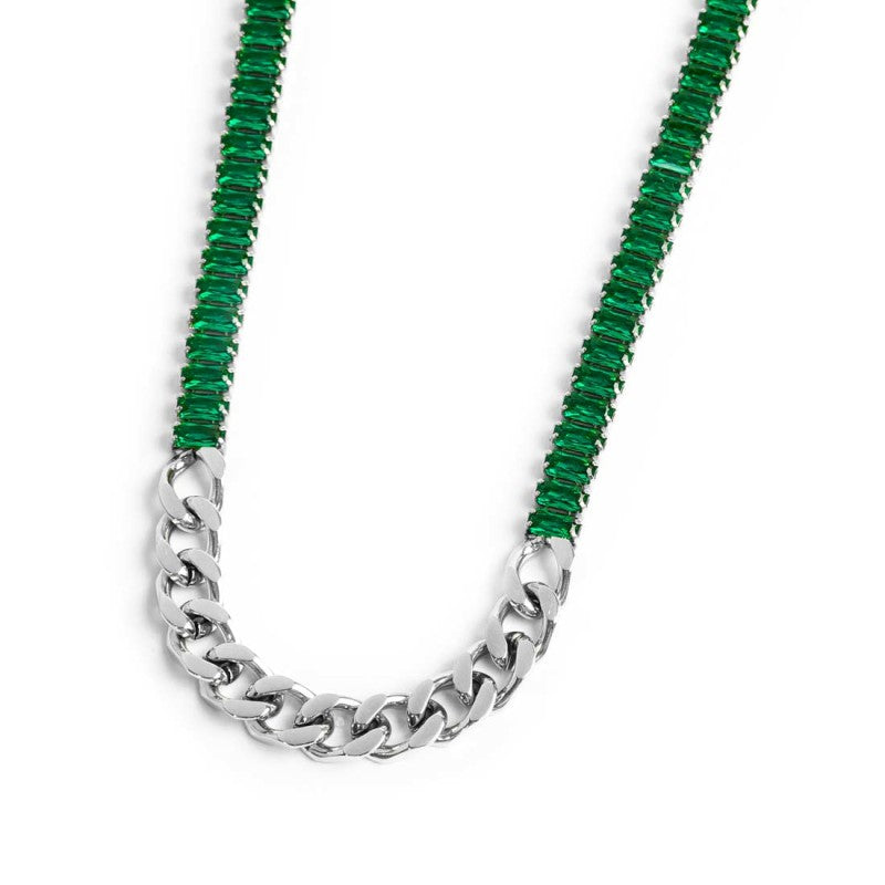 Collana catena grumetta con tennis cristalli baguette - Gioielleria Fondente