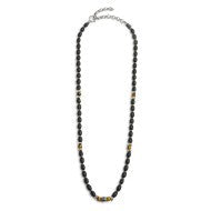Collana con onice nera ovale e sfere occhio di tigre