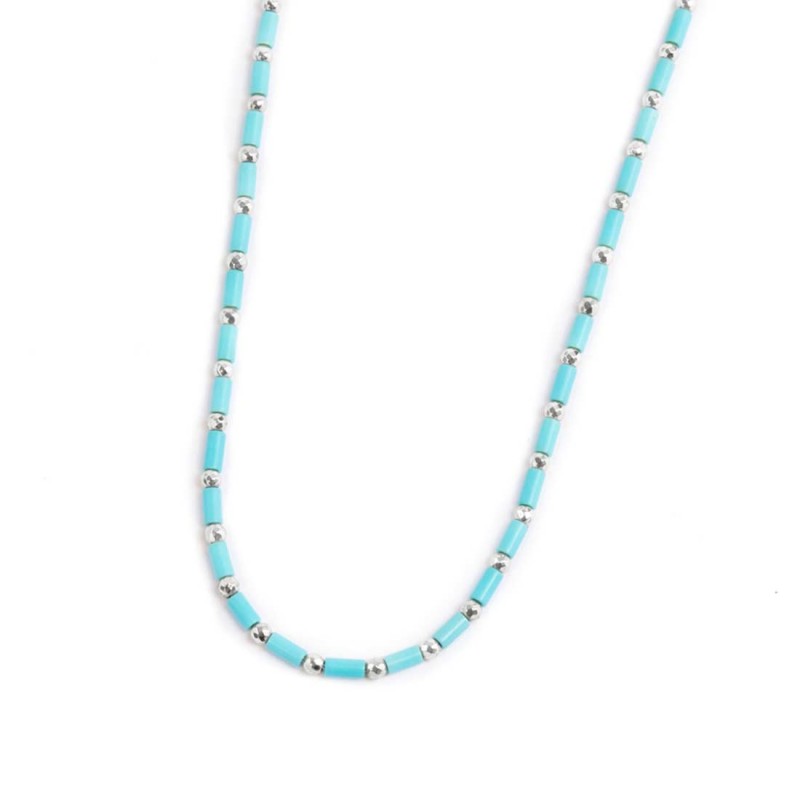 Collana con perline a tubo turchesi ed ematite
