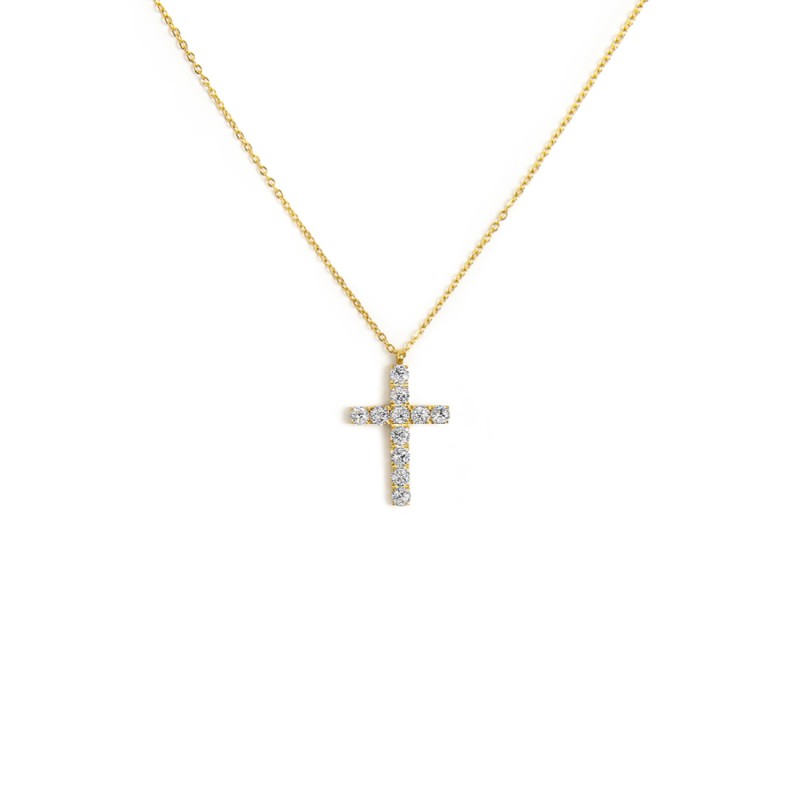 Collana croce pendente 2,6cm con zirconi