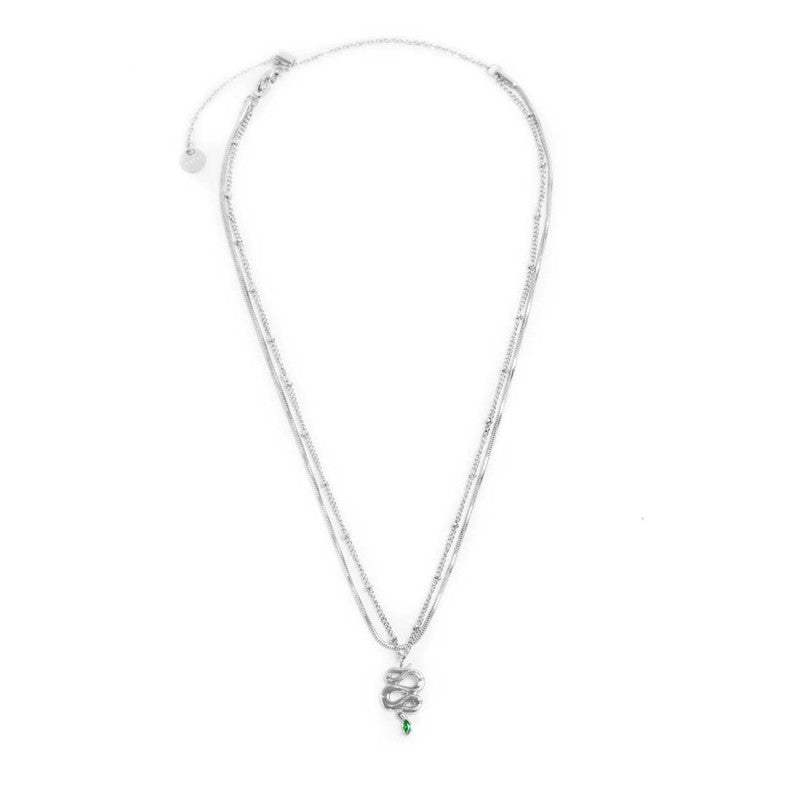 Collana doppia catena snake quadrata con serpente pendente - Gioielleria Fondente