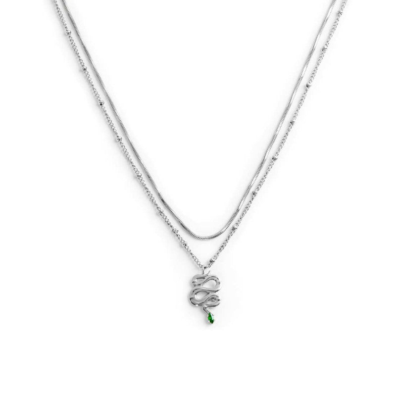 Collana doppia catena snake quadrata con serpente pendente - Gioielleria Fondente