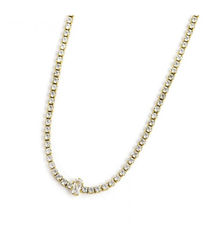 2co0076g-w Collana tennis zirconi bianchi e zircone baguette centrale