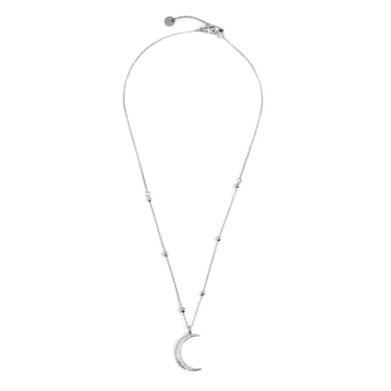 33cn0005 Collana pendente luna con cristalli bianchi