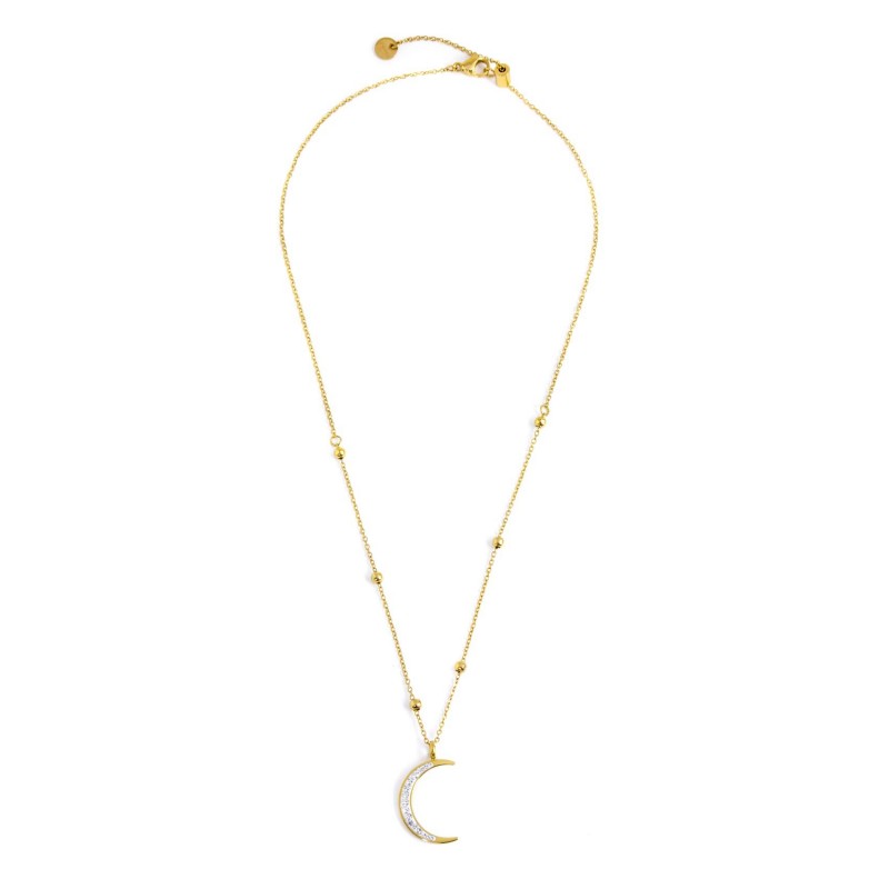 33cn0005g Collana pendente luna con cristalli bianchi