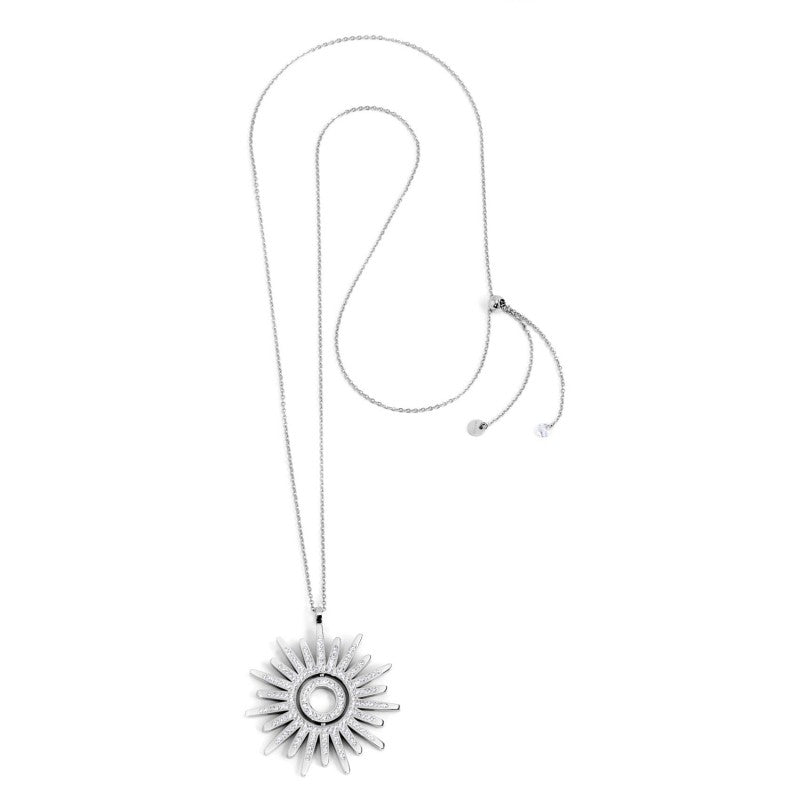 33co0010 Collana pendente sole cristalli bianchi