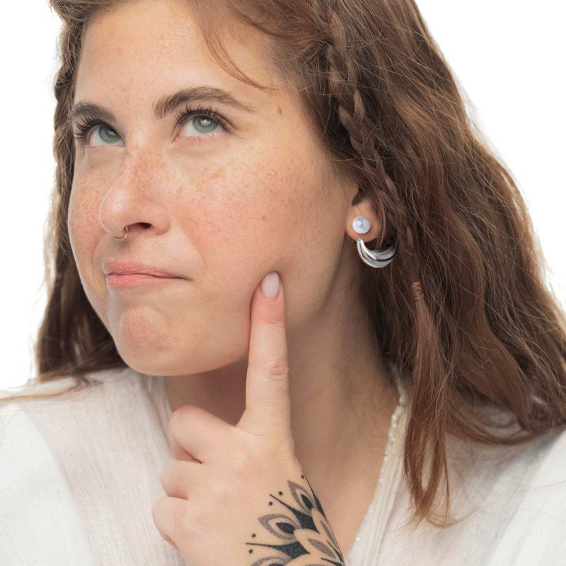 Orecchino a lobo a cerchietto aperto bombato 2,9cm con chiusura perla