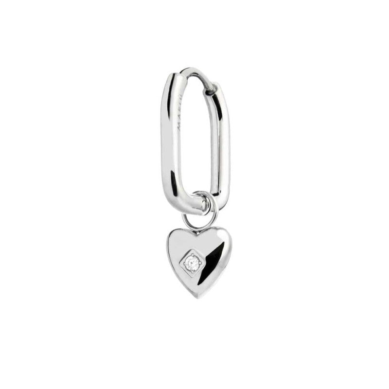 Orecchino ovale con cuore pendente con zircone