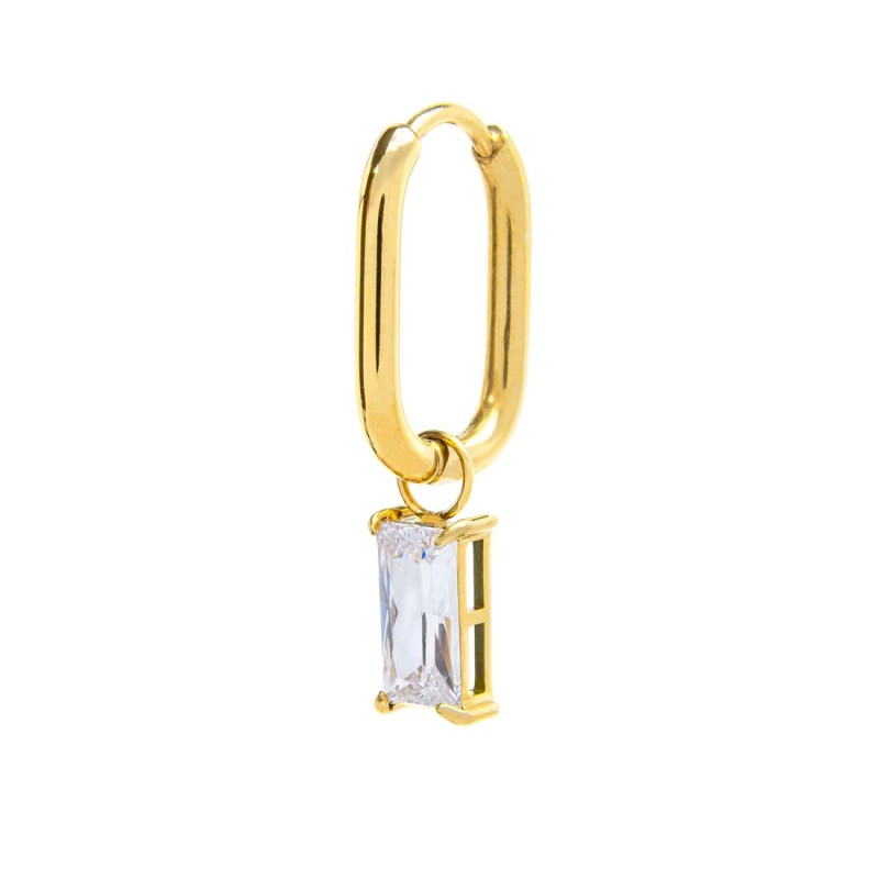 Orecchino ovale con zircone baguette - Gioielleria Fondente
