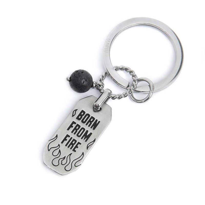 Portachiavi con fiamme e pendente con pietra lavica