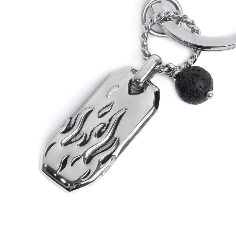 Portachiavi con fiamme e pendente con pietra lavica